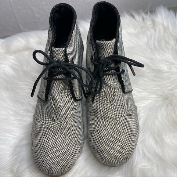 Toms Metallic Linen Desert Wedge Lace Up Ankle Booties 9 - Picture 2 of 9
